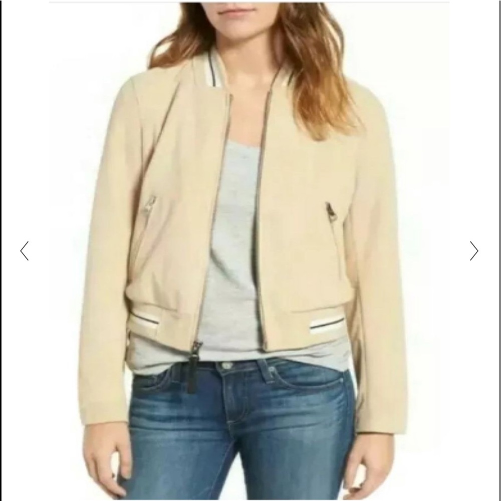 Derek Lam 10 Crosby Collarless Goat Suede Bomber Jacket
